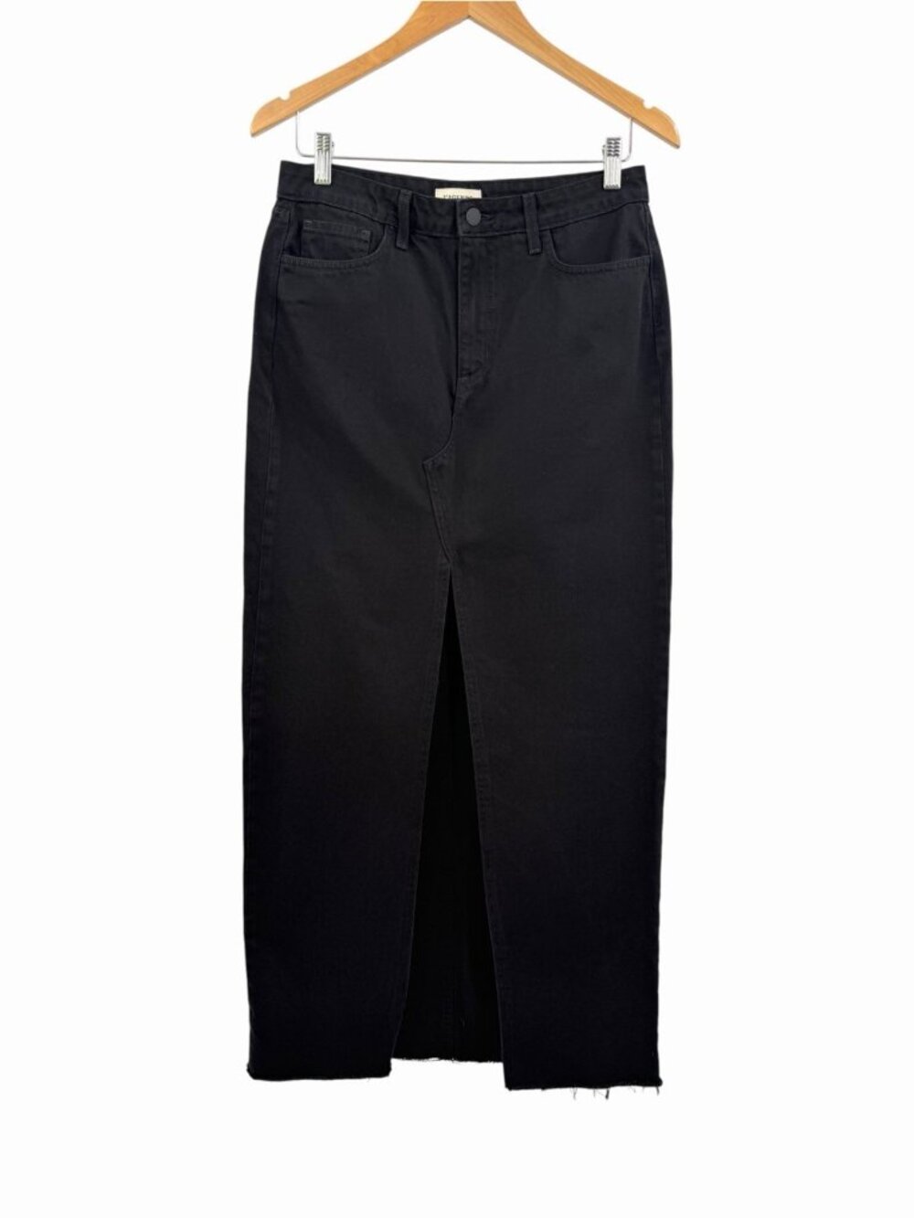 L'AGENCE Women's Black Denim Deep Front Rysa Slit Maxi Raw Hem Skirt Size 27